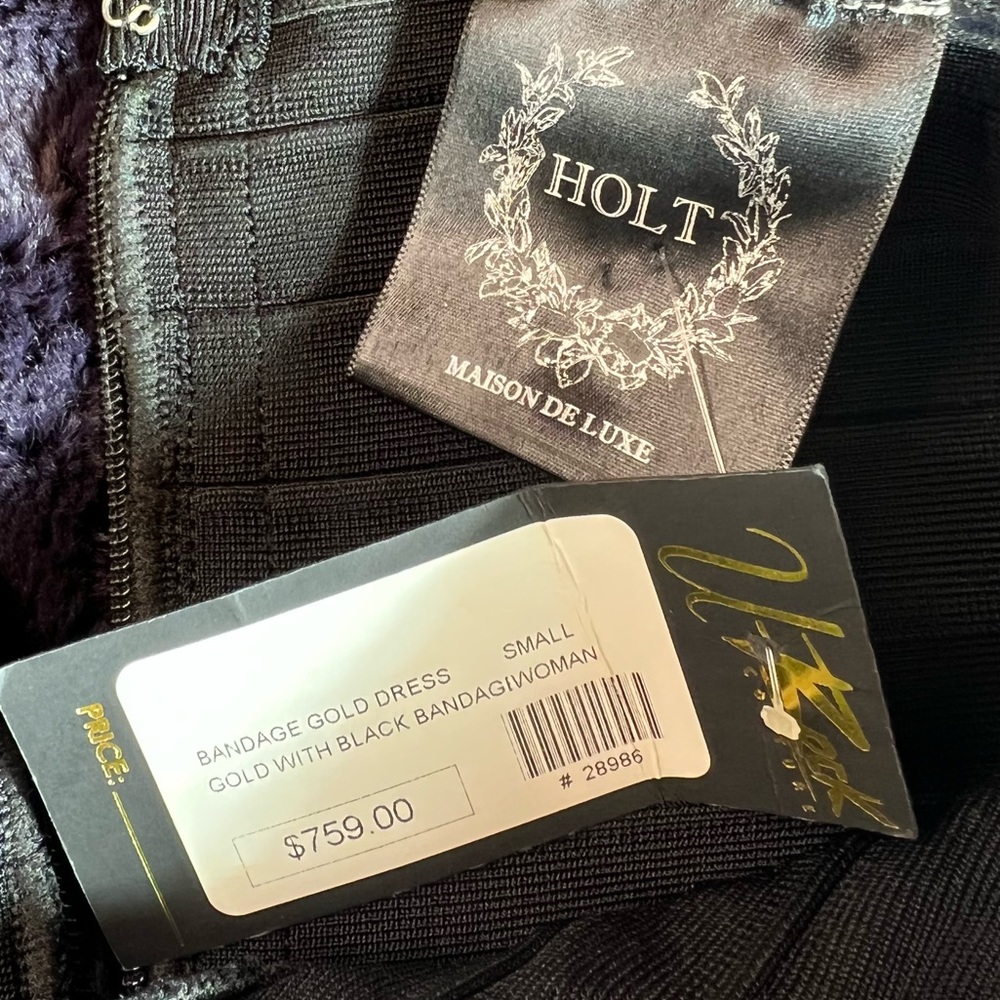 NEW WITH TAGS! BEAUTIFUL!$795 SZ SMALL BLACK AND GOLD WITH CRYSTALS, 1 OF A KIND - Picture 13 of 13